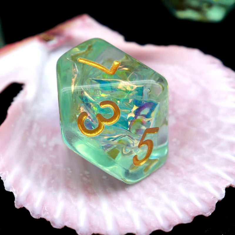Haxtec Light Green DND Dice Set 7PCS Filled Resin Polyhedral D&D Dice W/Iridescent Mylar Inclusion for Roleplaying Games Compatible with Dungeons and Dragons Gift - Image 2